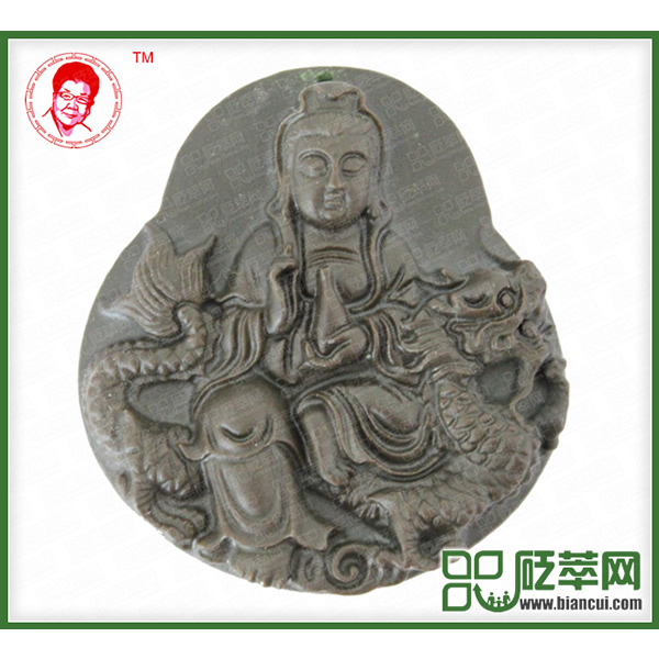 磁性砭石騎龍觀音掛件,砭石掛墜圖1