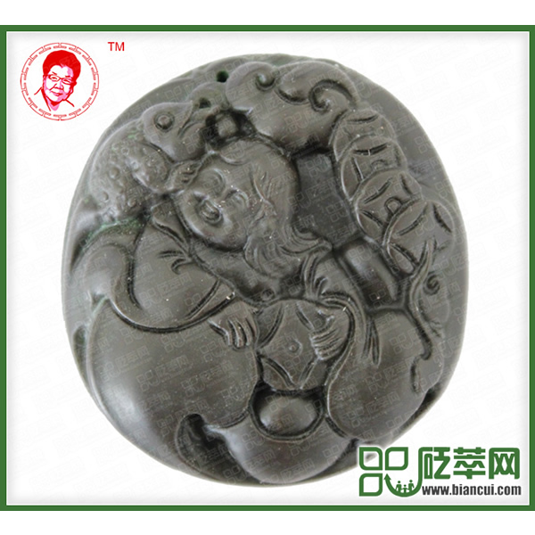 磁性砭石劉海抱蟬掛件,砭石掛墜圖1