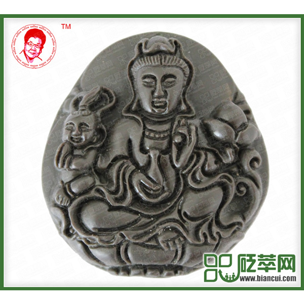 磁性砭石送子觀音掛件,砭石掛墜圖1