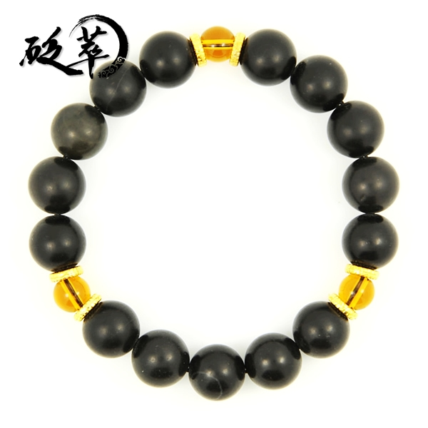 泗濱砭石13mm黃水晶手鏈,砭石手鏈圖2