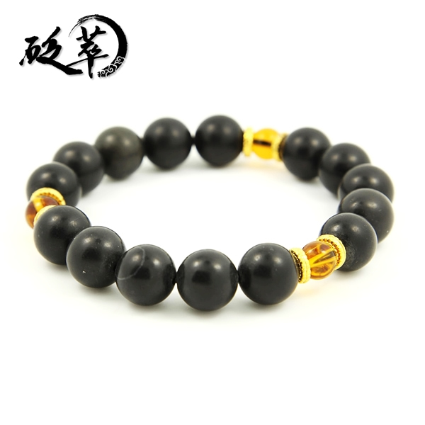 泗濱砭石13mm黃水晶手鏈,砭石手鏈圖1