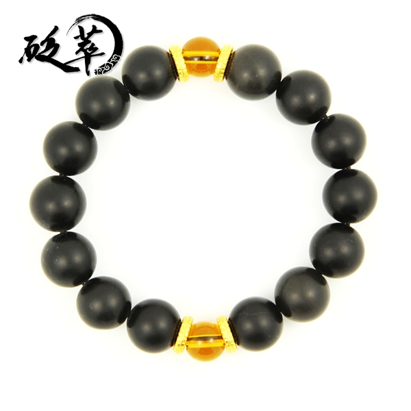 泗濱砭石11mm黃水晶手鏈,砭石手鏈圖2