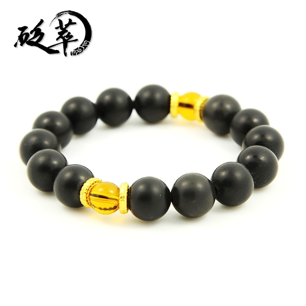 泗濱砭石11mm黃水晶手鏈,砭石手鏈圖1