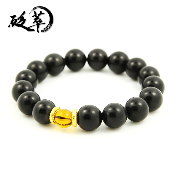 泗濱砭石11mm黃水晶手鏈,砭石手鏈圖1